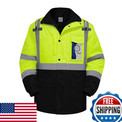 TCCFCCT Men's Class 3 Hi-Vis Reflective Safety Jacket Waterproof Yellow XL