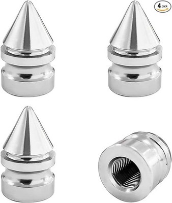 Universal Aluminum Alloy Spiked Tire Valve Caps (4-Piece, Silver)