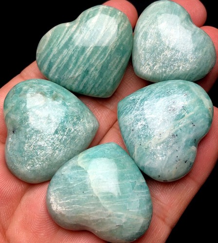 90g 5 amazonite Quartz heart crystal for love jewellery making Amazon gemstone - Picture 5 of 6