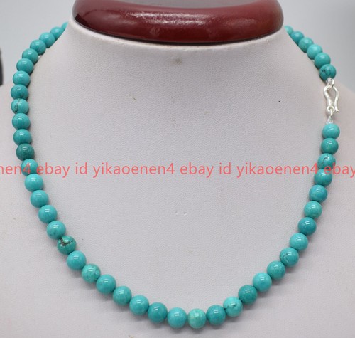 Genuine 6/8/10/12mm Natural Green Turquoise Round Gemstone Beads Necklace 18'' - Picture 11 of 12