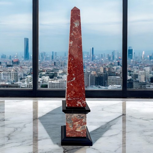 Obelisco Classico in Marmo Rosso e Nero Belgio Scultura da Tavolo Design H 40cm - Photo 2 sur 5