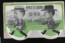 1908 HTF Mechanical Running Wheels Prez Campaign Postcard Taft Ahead of Bryan