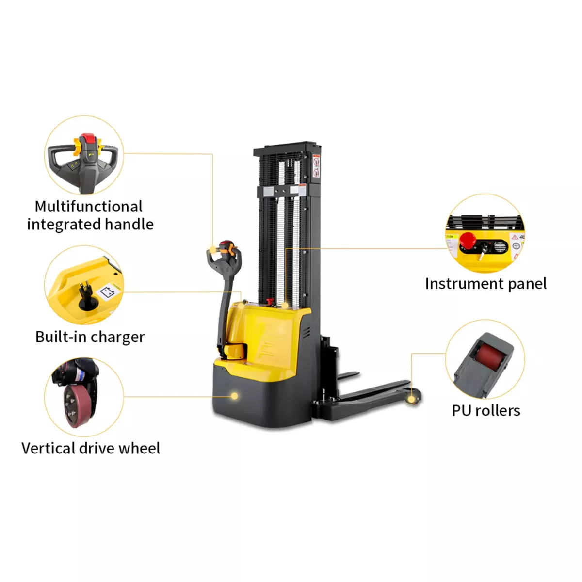 Handle Semi-Electric Pallet Stacker 3300 lbs 98 Lift Forklift Adjustable  Forks