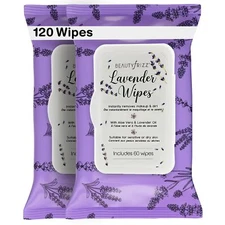 BeautyFrizz Lavender Face Wipes - 120 pcs - Gentle Makeup Remover Wipes for W...