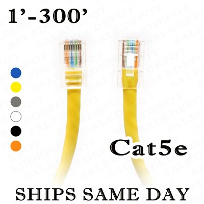Cat5e YELLOW Ethernet Cable LAN Network Patch UTP 24AWG w RJ45 ends 1-300 ft lot