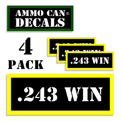 243 WIN Ammo Can Labels Ammunition Case 3''x1.15'' stickers decals 4 pack BLYW