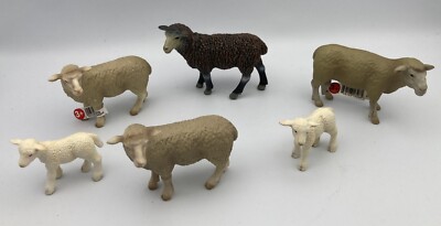 SCHLEICH SHEEP HERD Ewe Ram Lamb Farm Animal 6 Figures 2003 Retired 13283 13285