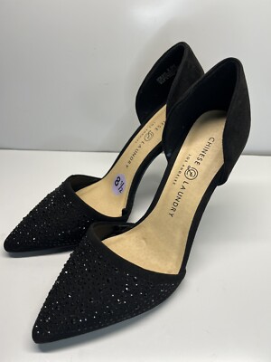 Chinese Laundry Pumps Stiletto Size Black Pointy Toes Suede