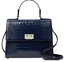 Kate Spade Knightsbridge Doris Blue Patent Leather Crocodile Embossed Satchel