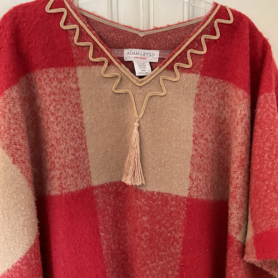 Adam Lippes For Target Shawl Women's S/M Red Fringe Poncho Jacket Cape - Image 3 of 4
