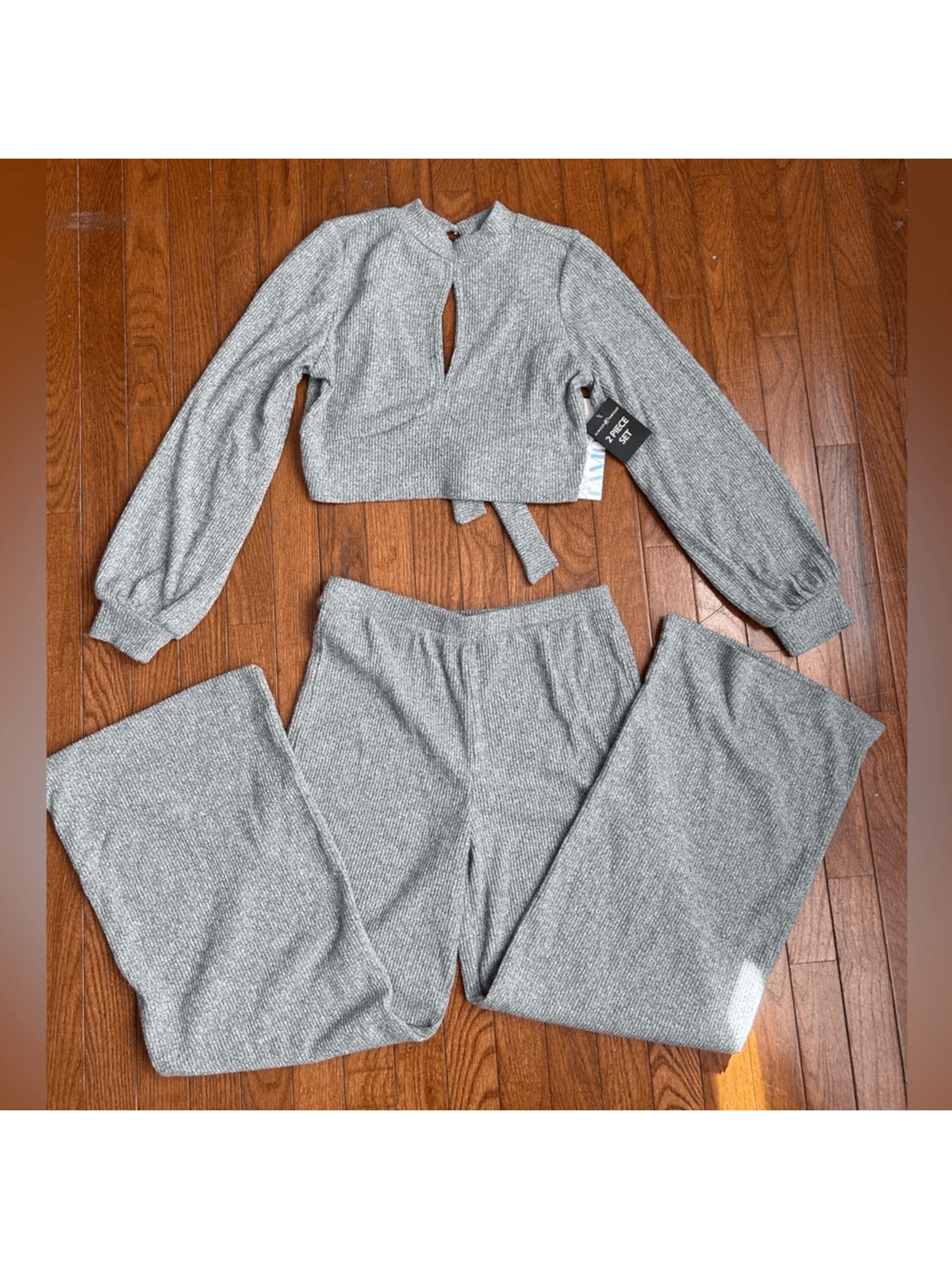 ALMOST FAMOUS Womens Gray Button Top Open Back Tie Hem Crop Top L