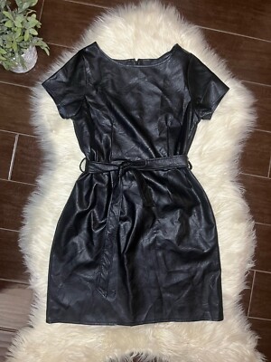 Adele Altman Rome vegan leather black belted dress sz Medium | eBay