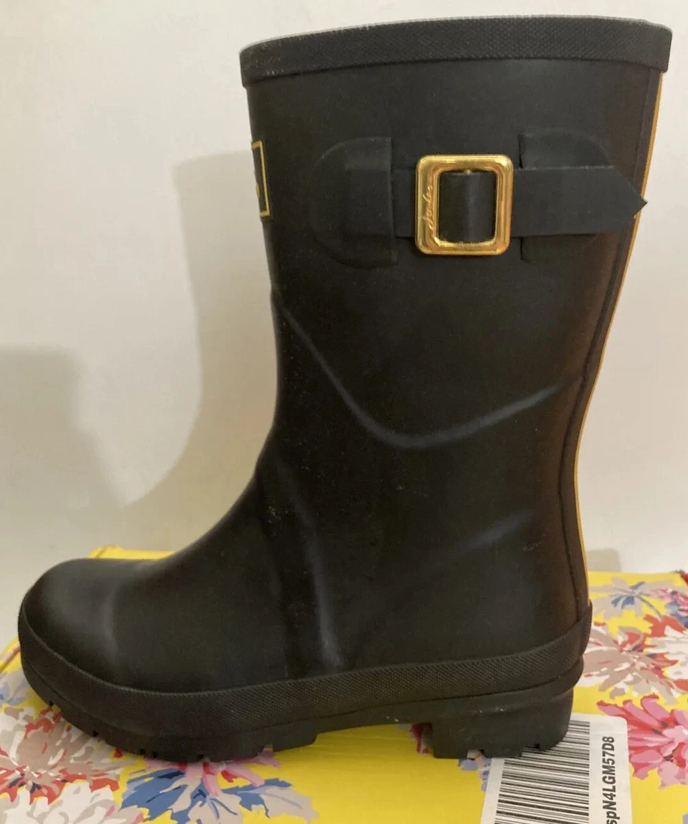 Joules Womens Kelly Rubber Rain Boots Black Gold Buckle Size 5 M US