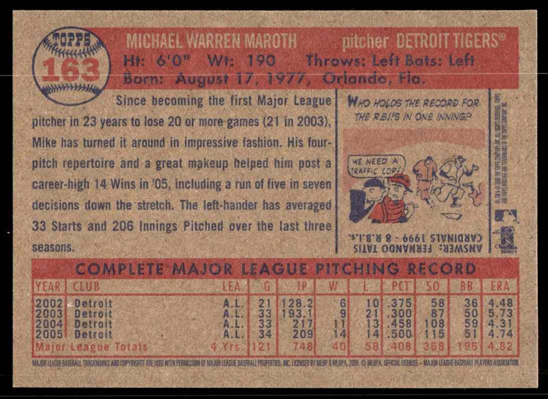 2006 Topps Heritage Mike Maroth Auto Detroit Tigers 163 Signed eBay