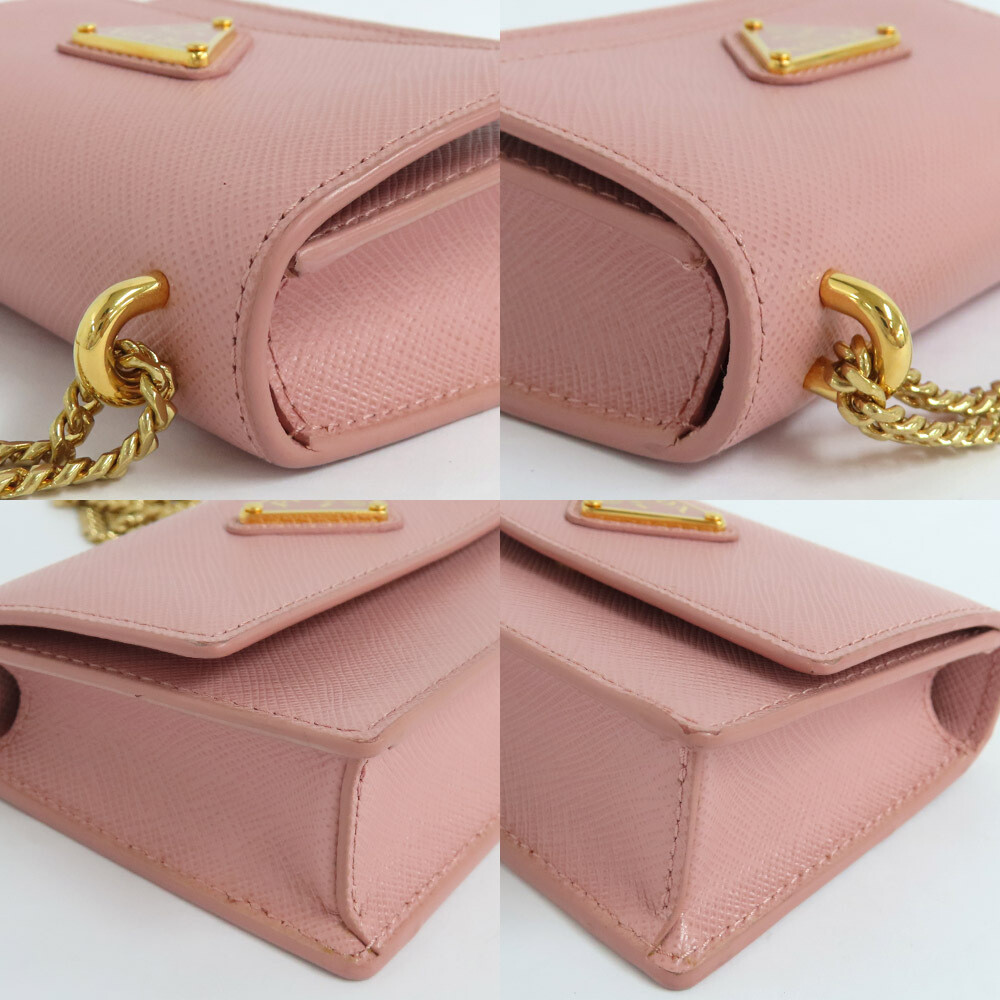 Prada Mini Chain Shoulder Bag 1MR017 Saffiano Leather Pink GD 