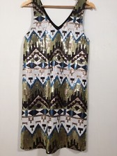 Anthropologie Everly dress SEQUIN MEDIUM NORDSTROM Black Shift ART DECO AZTEC