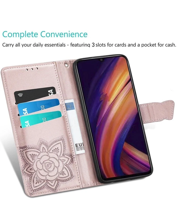 Samsung Galaxy A25 5G Wallet Case, Butterfly & Flower Embossed Premium Leather - Image 2 of 4