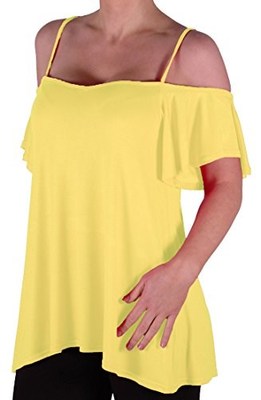 Womens Off The Shoulder Strapy Plain Casual Swing Flared Short Sleeve Tunic Top