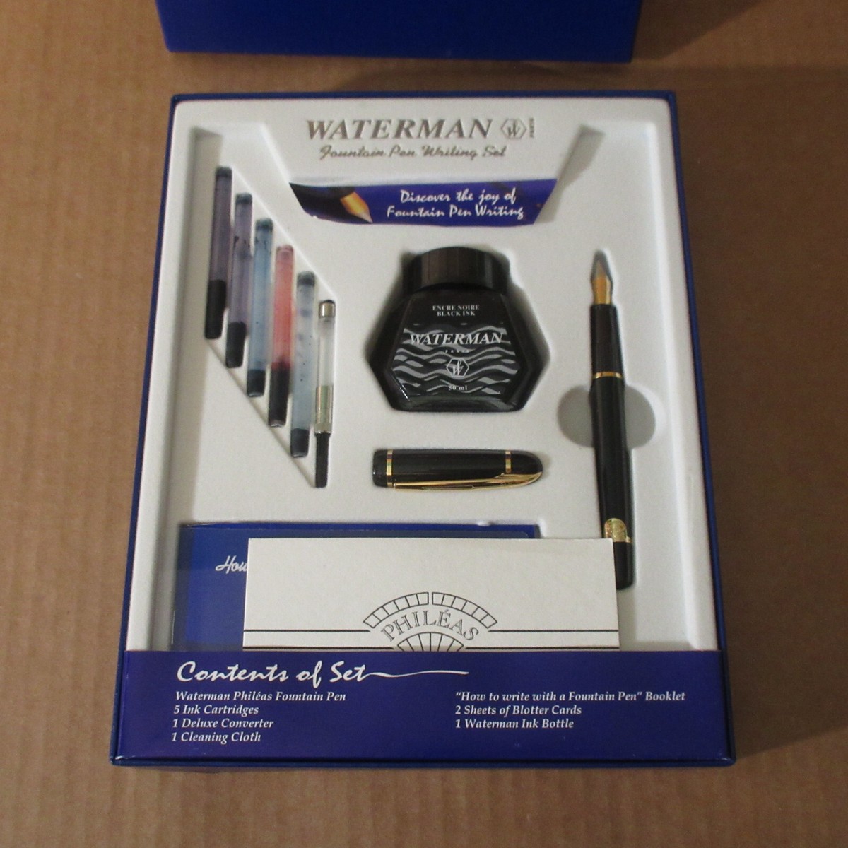 Vtg NOS Waterman Phileas Glossy Jet Black Fountain Pen M Gold Trim