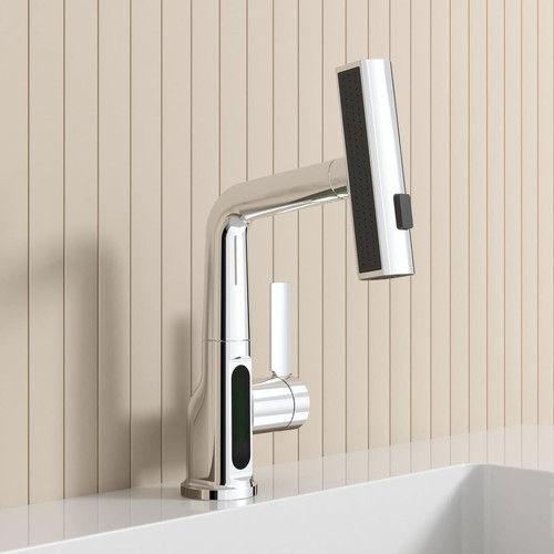 EXSSRACH rubinetto lavandino bagno cascata rubinetto bagno con spruzzatore estraibile... - Foto 8 di 9