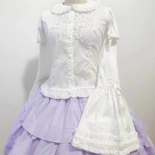 Women Girls Ruffled Blouse Shirt Top Long Sleeve Bow Lolita Sweet Japanese - Imagen 4 de 14