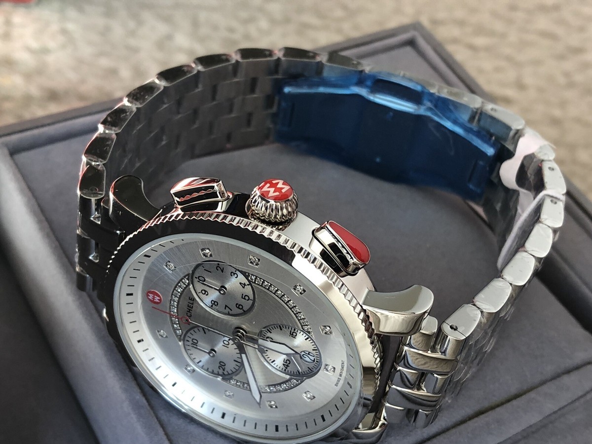 NWT Michele Diamond Sport Sail Silver Bracelet Watch Retail  display picture 2