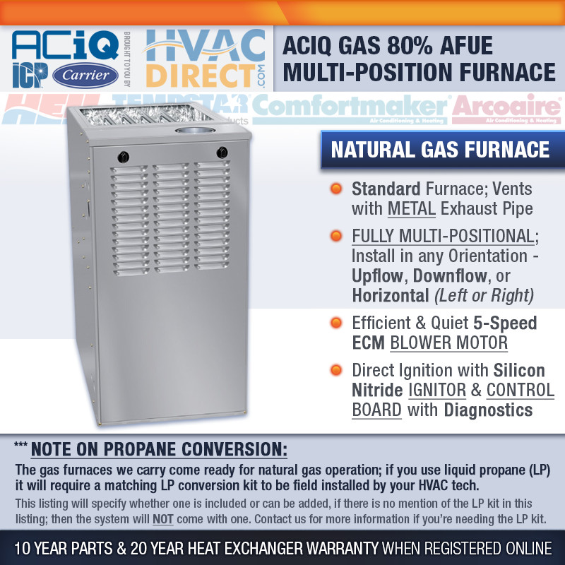 66,000 BTU 80% ACiQ-Heil 1 Stage Natural Gas or Propane/LP Furnace, N80ESN  | eBay