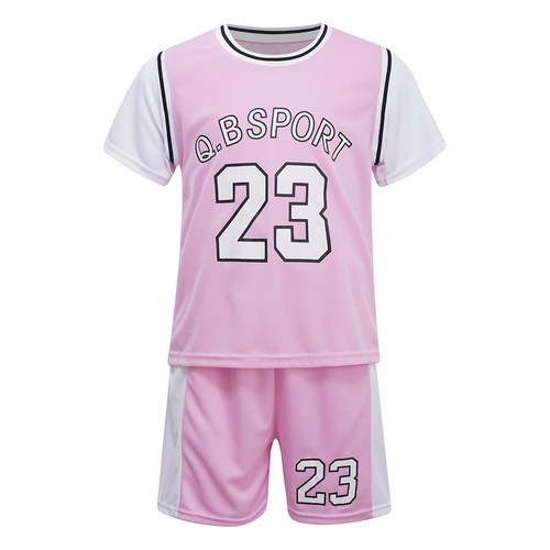 Kids Boys Suit Basketball Set T-shirt Outfits Contrast Color Round Neck Sport - Picture 40 of 48