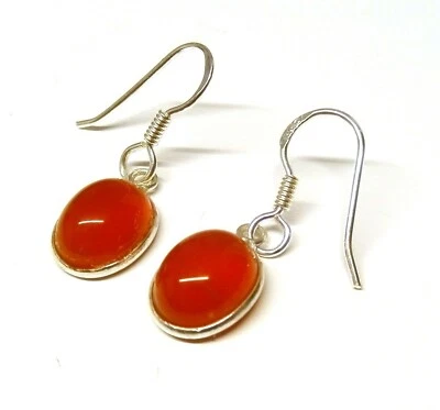 Orange Karneol Oval Edelstein 925 Sterling Silber Ohrhaken Ohrringe, 2 Steine - Bild 1 von 4