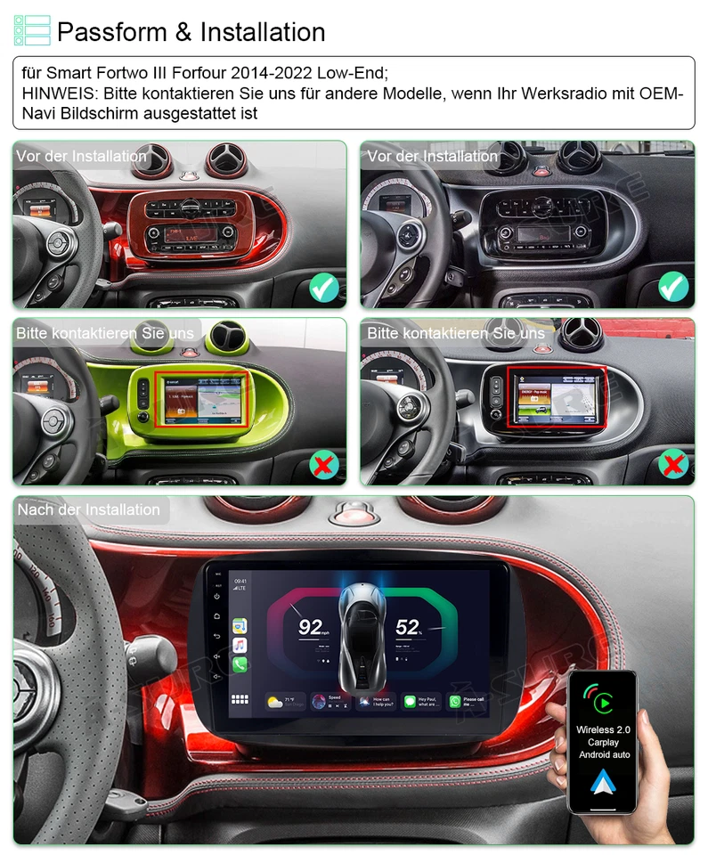 8+128G Android 13 Autoradio Navi GPS für Mercedes Benz Smart Fortwo Forfour 453 - Bild 2 von 4