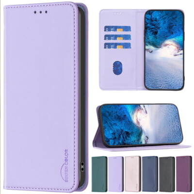 For Samsung S24 Ultra S23 Plus S22 A55 A54 Card Slot Leather Flip TPU Case Cover