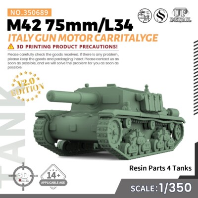 MRY-SFW SS689 1/200/350/700 Model Kit Italy M42 75mm/L34 Gun Motor CarrItalyge