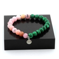 Armband Perlen Malachit + Rosenopal 8 Mm. Hergestellt In Frankreich.