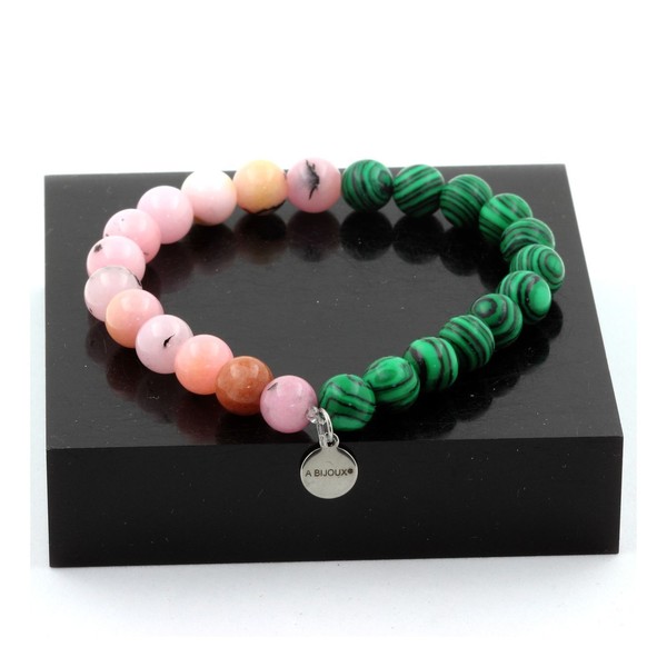 Armband Perlen Malachit + Rosenopal 8 Mm. Hergestellt In Frankreich.-image