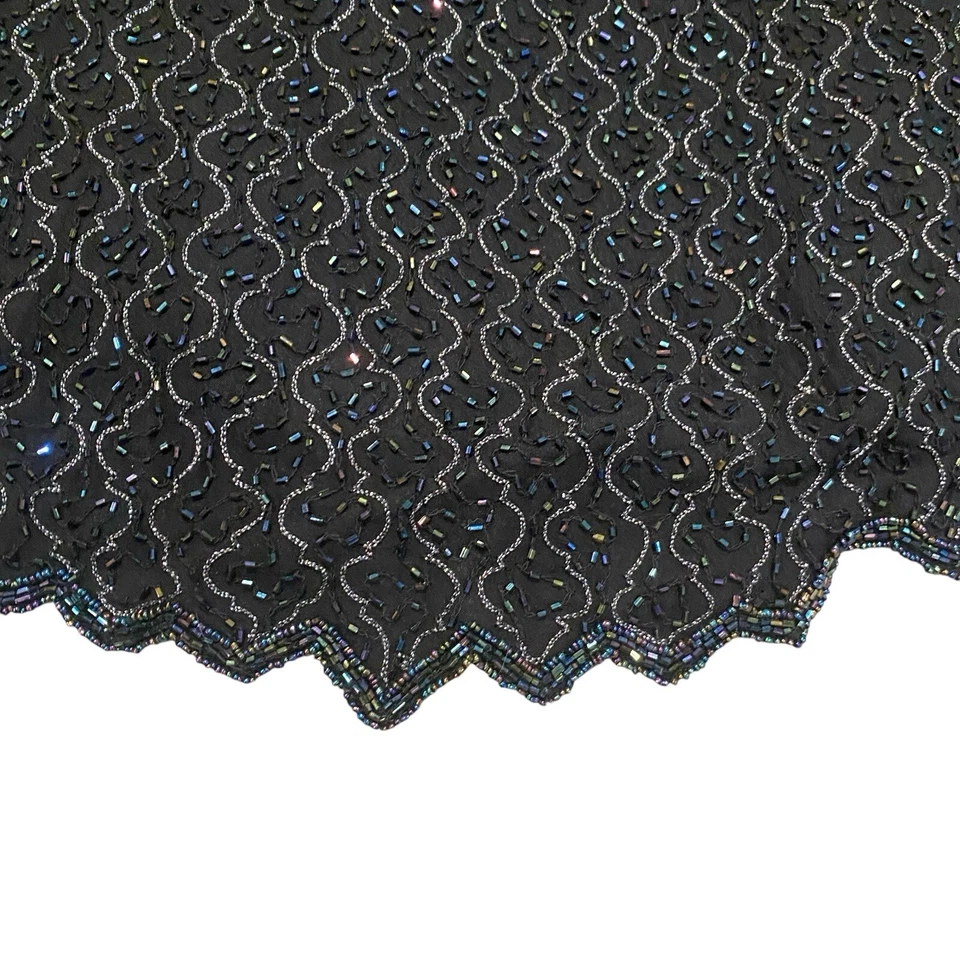 Papell Boutique Evening Silk Beaded Top Blouse-Formal-Black-Short Sleeve-Size 1X - Image 2 of 4