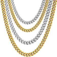 5/7MM 16-36" Silver/Gold Plated Curb Cuban Link Chain Necklace Stainless Steel