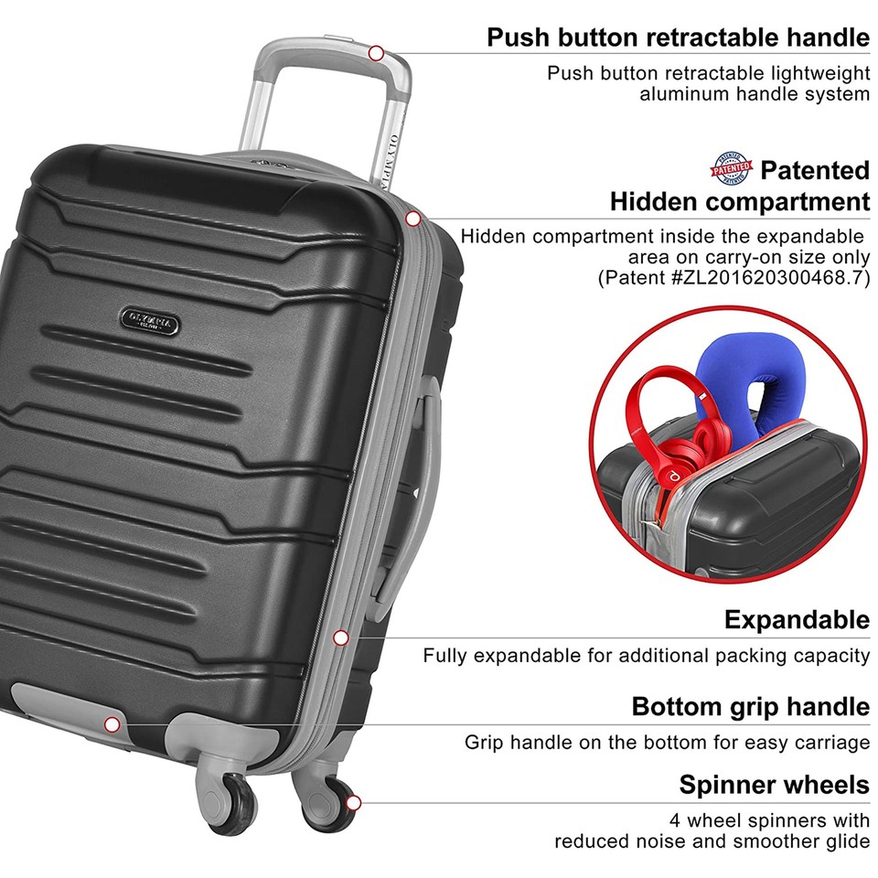 Olympia Denmark 21" Expandable Carry On 4 Wheel Spinner Luggage Suitcase (Used) eBay