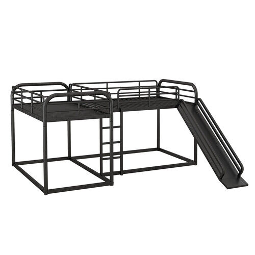 Full and Twin Size L-Shaped Bunk Bed with Slide and Short Ladder For Home School - Picture 19 of 34