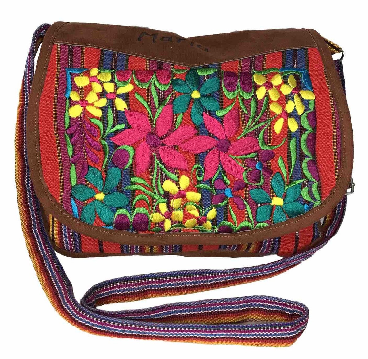 El Salvador Native Hand Made Multicolor Floral Crossbody Bag