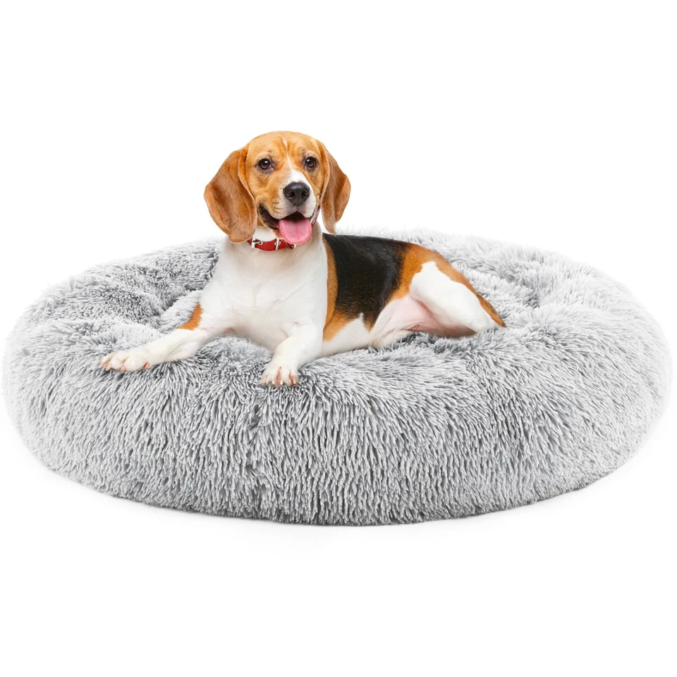 4 Size Fluffy Round Dog Bed Anti-Slip Bottom Plush Faux Fur Washable Cat Bed - Image 2 of 4