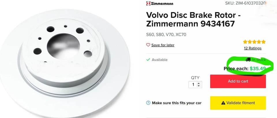 9434167 OEM GENUNINE VOLVO ROTOR REEMPLAZADO POR 31471821 [B1S4] Foto 2 de 4