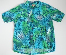 Vtg Hilo Hattie Hawaiian Original Shirt Green  Blue Floral Men  s L 100 Rayon