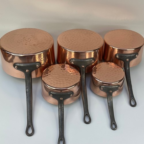 Vintage Kitchen Quality Set of 5 Heavy 6kg Copper Pans Stamped Gaor 50,Villedieu - Picture 13 of 24