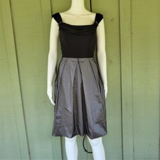 CHETTA B. Gray Silky Black Cocktail Dress 8 Draped Neckline.