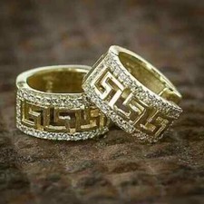 2Ct Lab Created Diamond Men's Huggie Hoop Earrings 14K Yellow Gold Finish