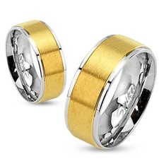 Women Men's Ring Pair Steel Profiles & Gold Plated Convenient New M0027