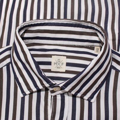 GMF NWT Dress Shirt Size 38 15 in White With Blue Stripes 100% Cotton