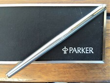 PARKER SATIN STEEL BALLPOINT PEN AND GOLD COLOR CLASP - VINTAGE -