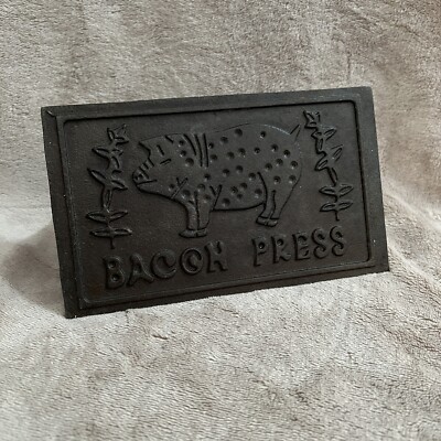  Norpro BACON PRESS Cast Iron Stay Cool Wood Handle Pig Motif~Blackstone Ready!