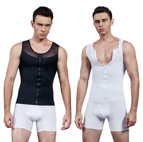 Mens Gynecomastia Moobs Belly Compression Shirt Zipper Slimming Body Shaper Vest - Picture 9 of 41